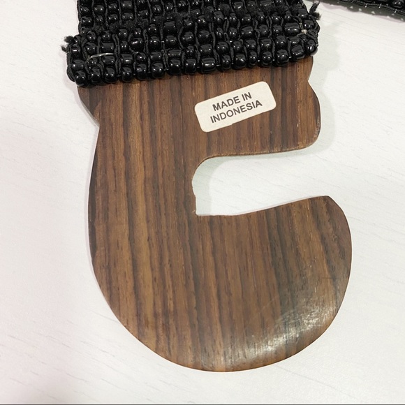 Black Boho Beaded Stretch Belt with Wood Clasp - Picture 5 of 6